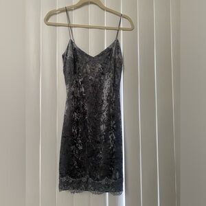 Guess silver velvet mini dress with spaghetti straps. XS.